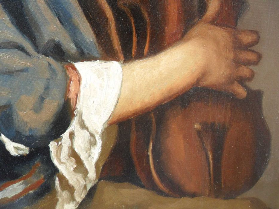 ”Simpaticul băiat muzician” 70x50cm+rama. Ulei/carton, semnat.