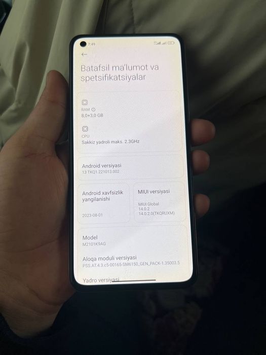 Mi 11 Lite 128/8+3 xolati alo darajada