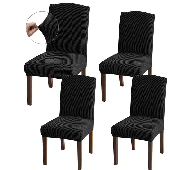 Huse elastice pentru scaune jacquard potrivire universală detașabile – Negru set de 4