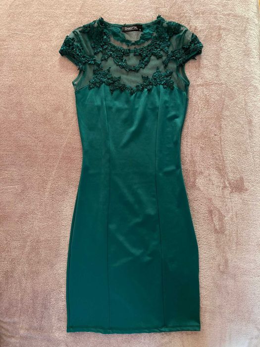 Rochie midi de ocazie Chantall, verde-smarald, noua, nepurtata