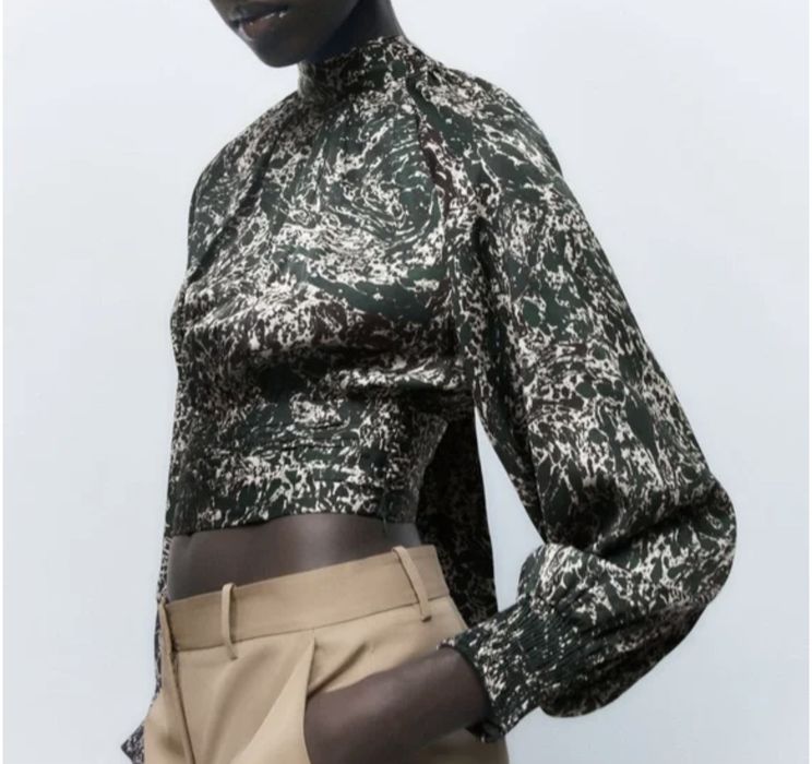 Top(camasa) elegant Zara,cu imprimeu, verde/multicolor, S