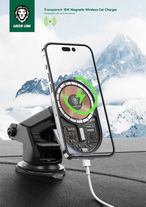 Holdir Green Lion Магнитный Авто Держатель MagSafe 15W For iPhone 15/