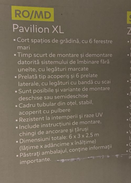 Pavilion 3x6 m, cu 6 perdele - nou, sigilat