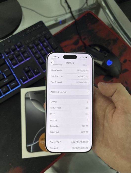 Iphone 16 Pro 128 gb 91% sanatatea bateriei