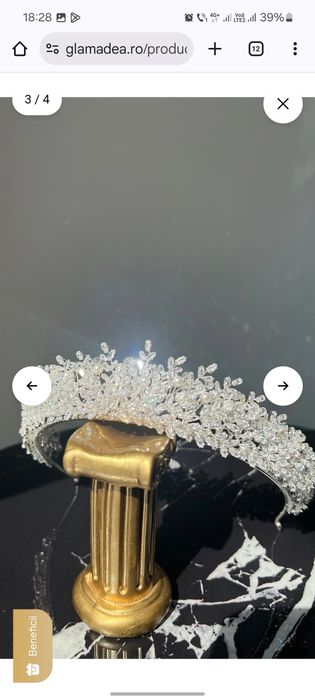 Diadema Glamadea  Lumia, zirconiu cubic, placata aur alb, perle, mode