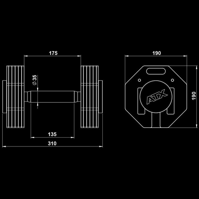 Регулируеми Дъмбели ATX® Octa Dumbbells – 2 х 24 кг, Чифт Гири
