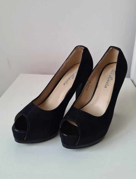 Pantofi negri eleganți cu platformă cu toc damă mărimea 35