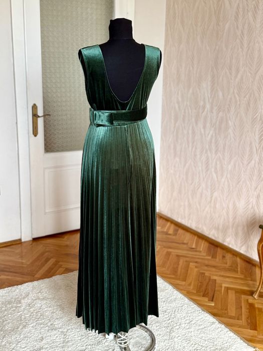 Rochie ocazie, S-M, verde smarald, catifea