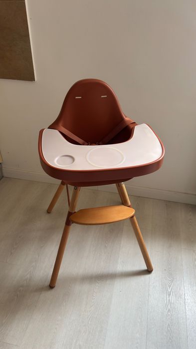 Scaun masă reglabil   ChildHome Evolu 2 culoarea natural/ruginiu + accesorii ( tăviță cu silicon , perna ursuleț și coș depozitare )