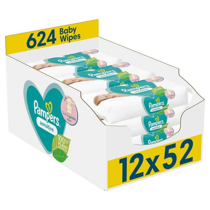 Servetele umede Pampers Sensitive, 12 pachete x 52= 624 buc + CADOU