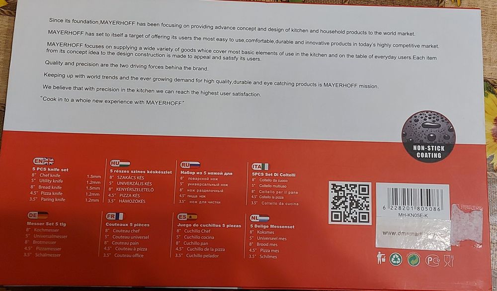 Set 5 Cutite + 1 Decojitor Ceramice - antibactriene MAYERHOFF