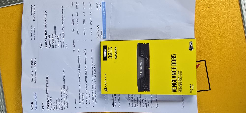 Ram Corsair Vengeance Kit 32GB DDR5 6000MHz CL38 Nou Sigilat Garantie Factura