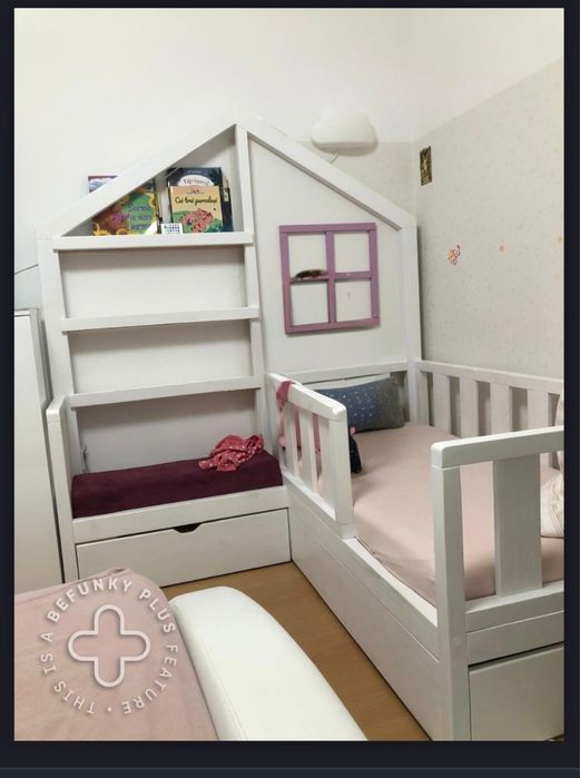 Pat copii montessori leduri cu telecomanda saltea si bancuta incluse