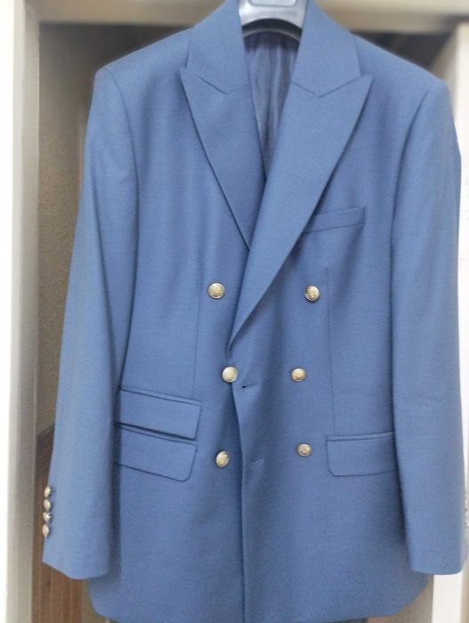 Sacou barbati bleumarin stofa lana la 2 randuri de nasturi marimea 48