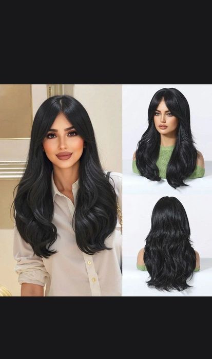 Женский термостойкий парик, черный, длина 60-65 см. Новый.