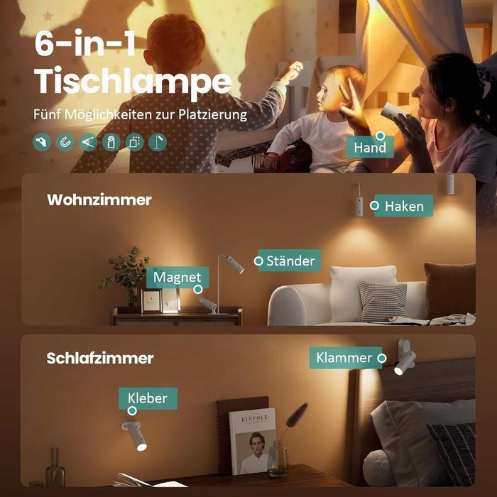 Дизайнерска лампа на топ цена! Акумулаторна LED настолна лампа Pixx 6-in-1 Desk Lamp, 7W, USB-C, бяла
