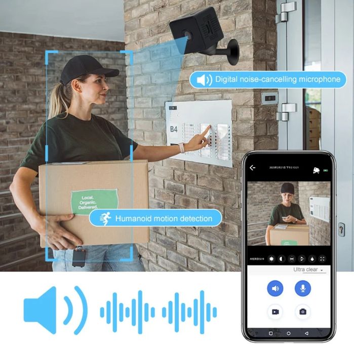 Мини  WiFi Камера за наблюдение, Full HD 1080P, нощно виждане