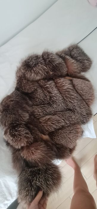 Haina de blană naturală de vulpe argintie 2in1