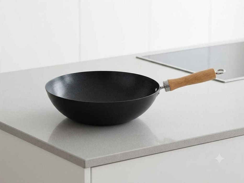 Wok Profesional Oțel Carbon Tigaie Mare Adanca Mancare Asiatica 28 cm