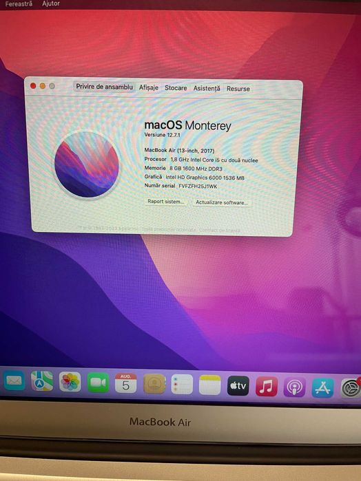 MacBook Air 13” 2017, I5, 8 Gb , SSD 128 Gb, A1466 ,  impecabil, garantie