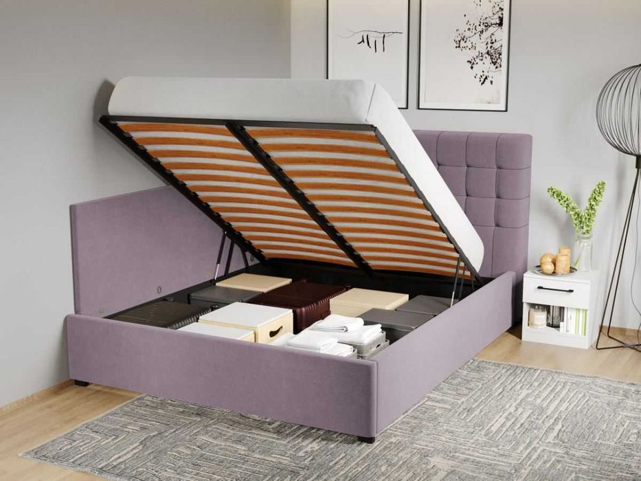 Pat Tapitat colt Rivo Mov deschis somiera rabatabila + lada depozitare