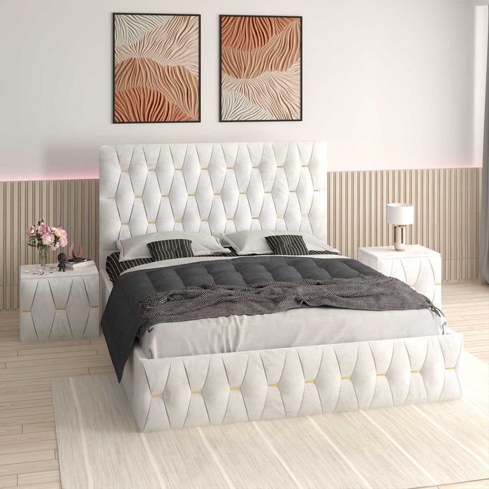 Pat tapitat Verona cu noptiere 1749lei , calitate superioara