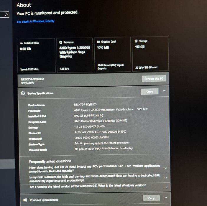Mini PC Lenovo ThinkCentre M715Q, Ryzen 2200GE , 8GB RAM , 120GB SSD