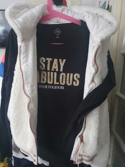 Vesta blana artificiala + tricou maneca lunga, 9-10 ani