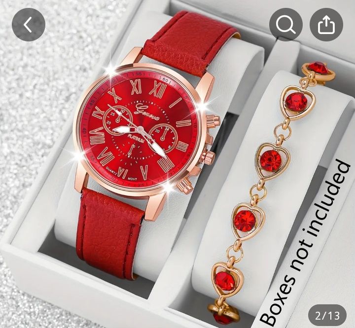 Елегантен кварцов часовник и гривна с форма на сърце с цирконий