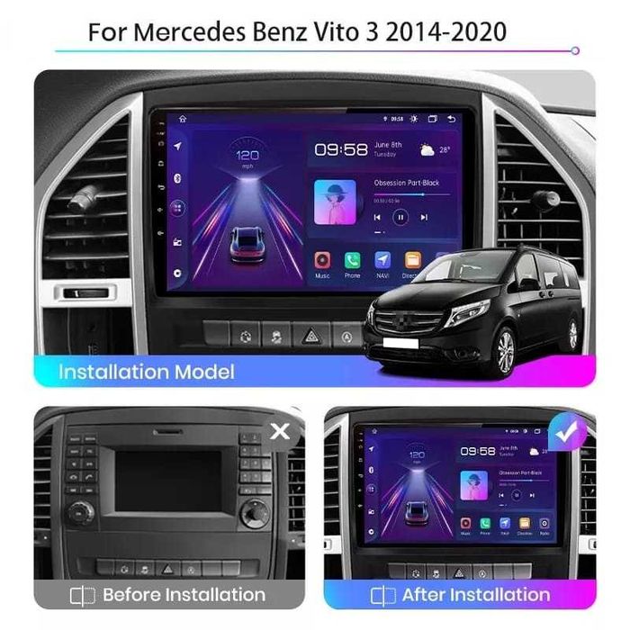 Navigatie Android Mercedes Vito 2014-2021 Waze YouTube GPS BT USB