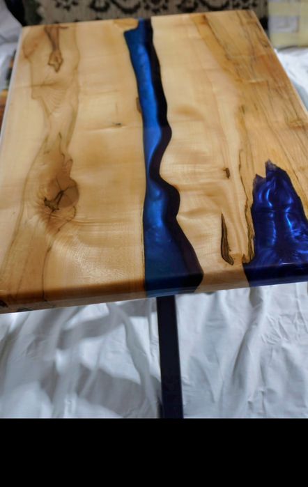 Masă din lemn masiv paltin cu epoxy | Masă epoxy | 100×50 cm | Nouă