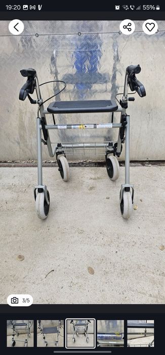 Rolator/Cadru de mers cu roți și poziție de odihnă