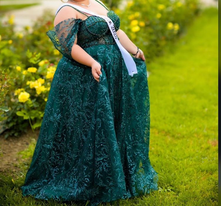 Официална бална маслено  зелена рокля