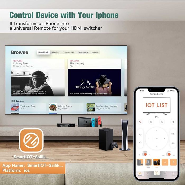 HDMI 2.1 превключвател 3 входа 1 изход с дистанционно, 4K 120Hz