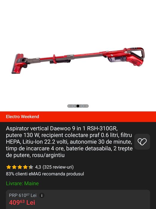 Aspirator, vertical, Daewoo, fara fir