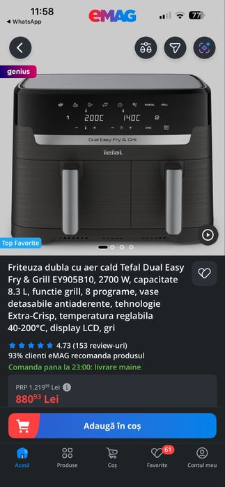 Friteuza  tefal dubla cu aer cald