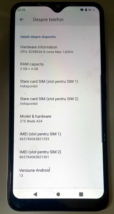 Telefon ZTE Blade A34, Android 13, RAM 6Gb, Octacore 1,6GHz