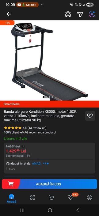 Banda alergare Kondition X8000, motor 1.5CP, viteza 1-10km/h, inclinar