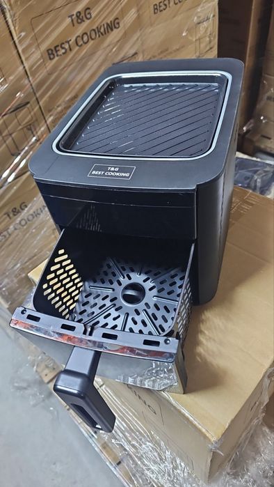 Компактен 2-в-1 уред – еър фрайър и грил, с капацитет 4L, мощност 1500W и дигитално управление!