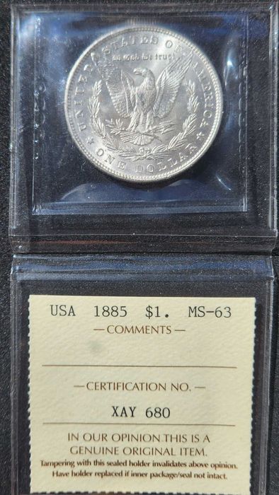 Monedă Argint 1 Dolar USA 1885 Morgan Dollar - MS-63 ICCS
