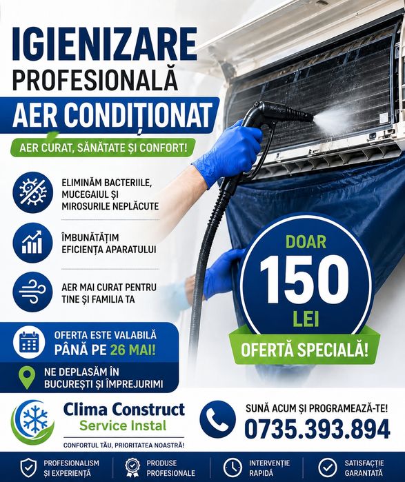 Ofertă igienizare aer condiționat 150 lei