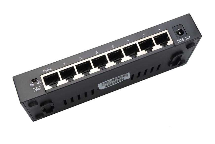 8x Port FAST VLAN Switch Auto Uplink Switch 7+1 DC IP NVR 8x Портов Суич с Бързи Връзки за Автоматично Превключване 7x RJ45 порта + 1x DC IP NVR Порт