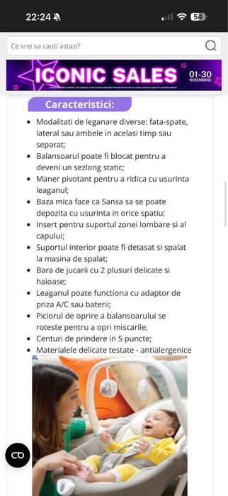 Leagan si balansoar rotativ Sansa 2 in 1, Fern, Joie- NOU -cu garantie