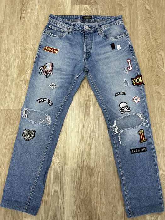Blugi Jack & Jones bărbați mărimea 30 – slim fit, model cu patch-uri, stil streetwear