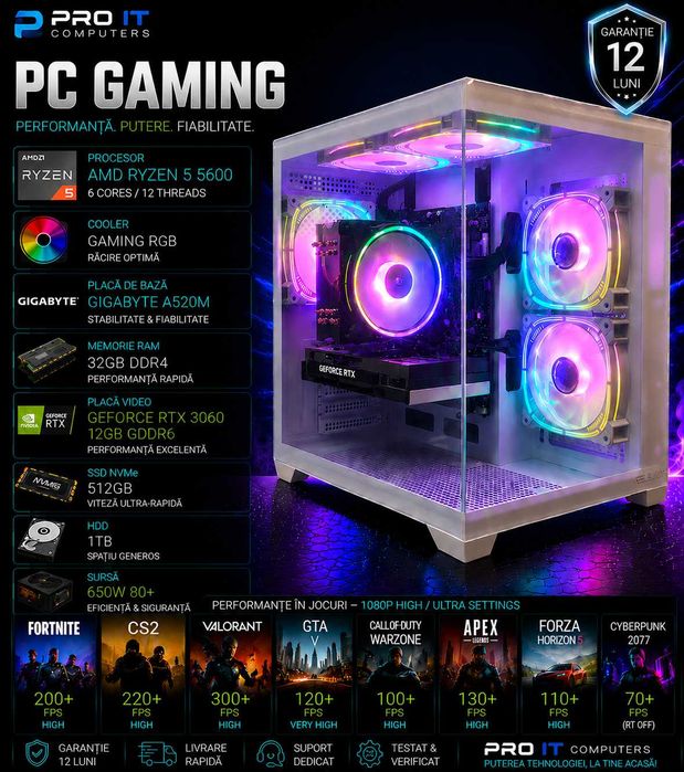PC Gaming Ryzen 5 5600, 32GB DDR4, RTX 3060 12GB DDR6, 512 SSD