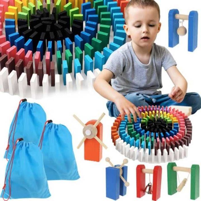 Domino din lemn 1080 piese 12 culori si 45 de accesorii Joc educativ