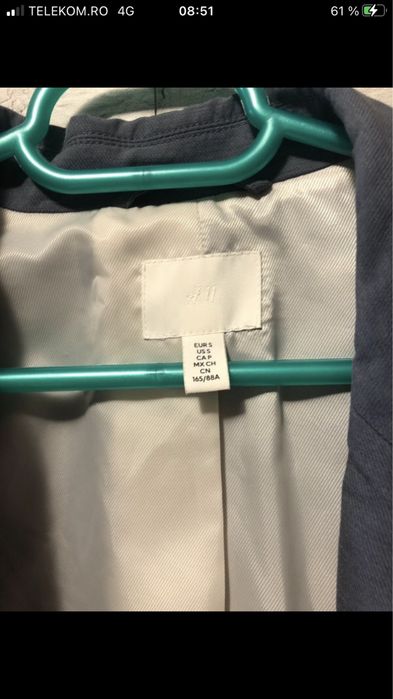 Sacou lung bleumarin damă, elegant, mărimea S/36, office & casual