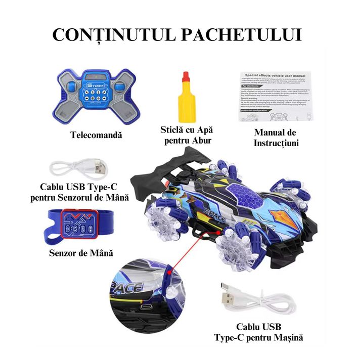 Masinuta cu Telecomanda si Senzor de Mana ROSU si ALBASTRU