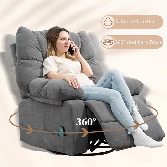 Релаксиращ стол HOMCOM с функция за масаж, функция за накланяне, въртящ се