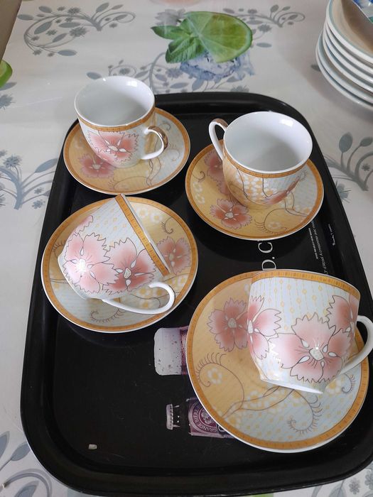 Cana capac portelan Ceainic deschis 4cesti cafea cu suport portelan